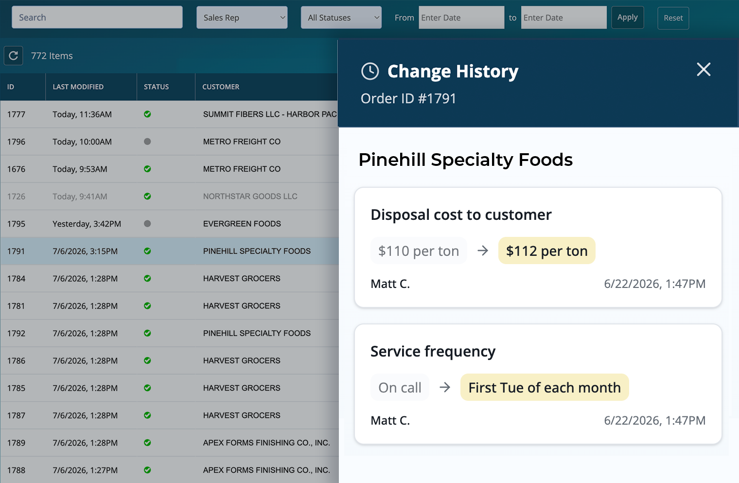 TonsIQ order management list